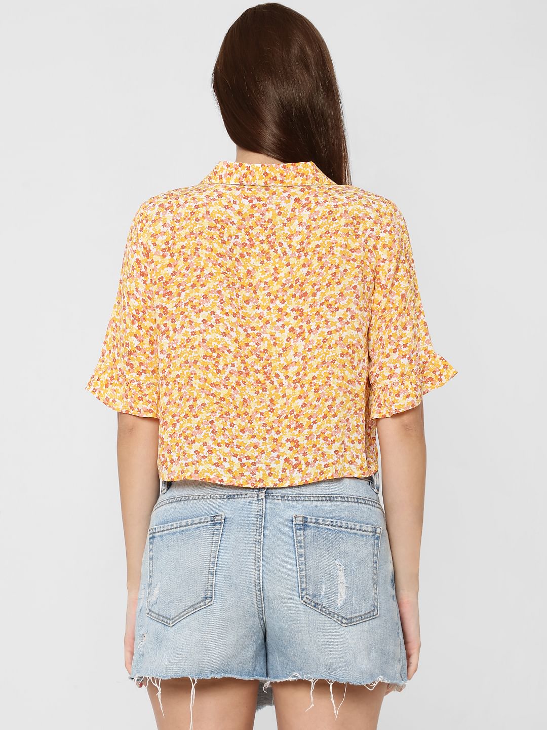 Yellow Floral Cropped Shirt