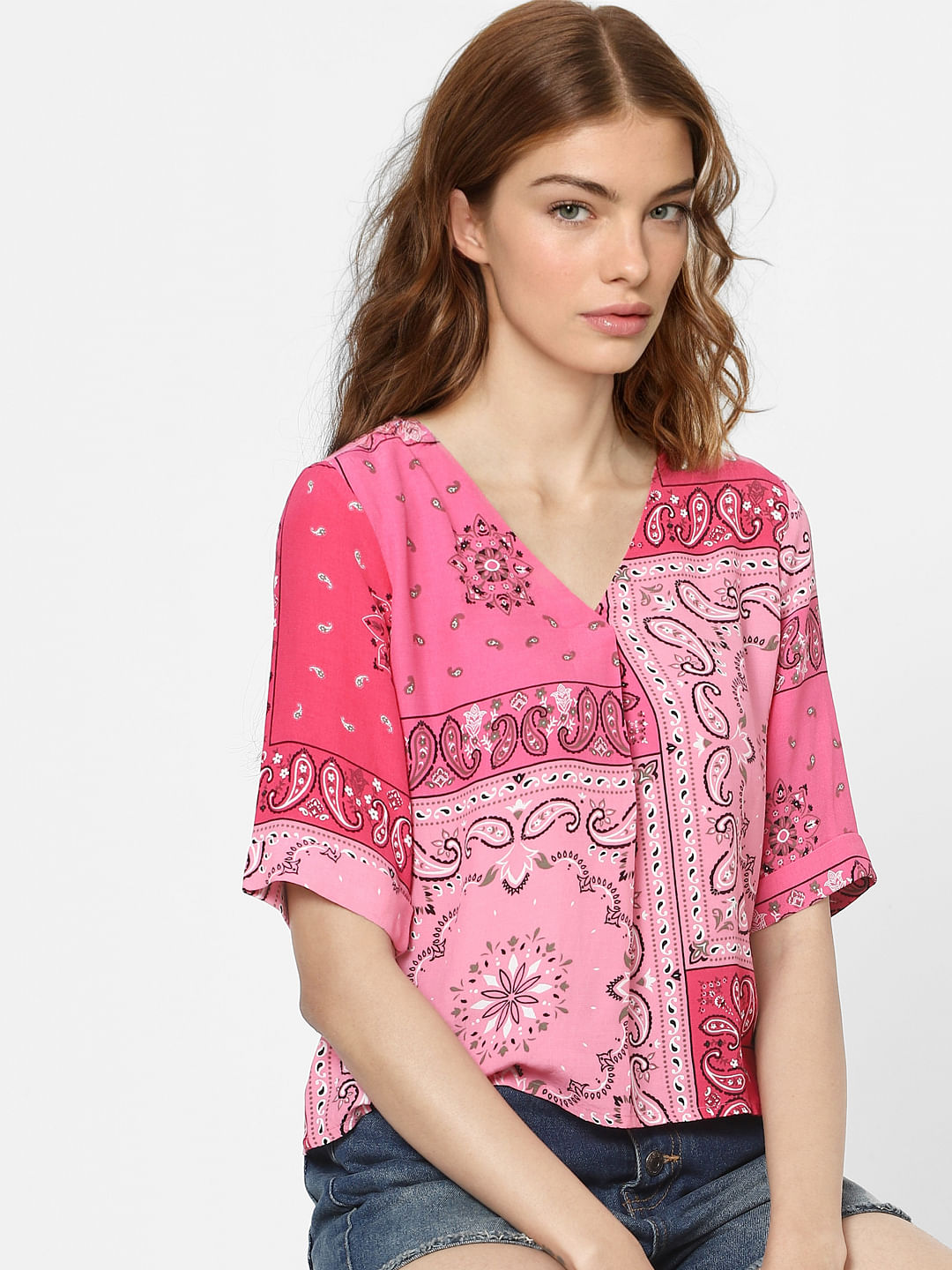 Pink Paisley Print Top