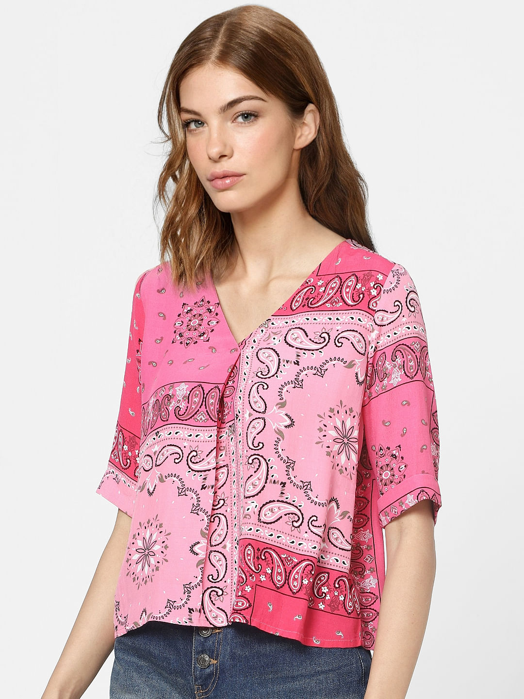 Pink Paisley Print Top