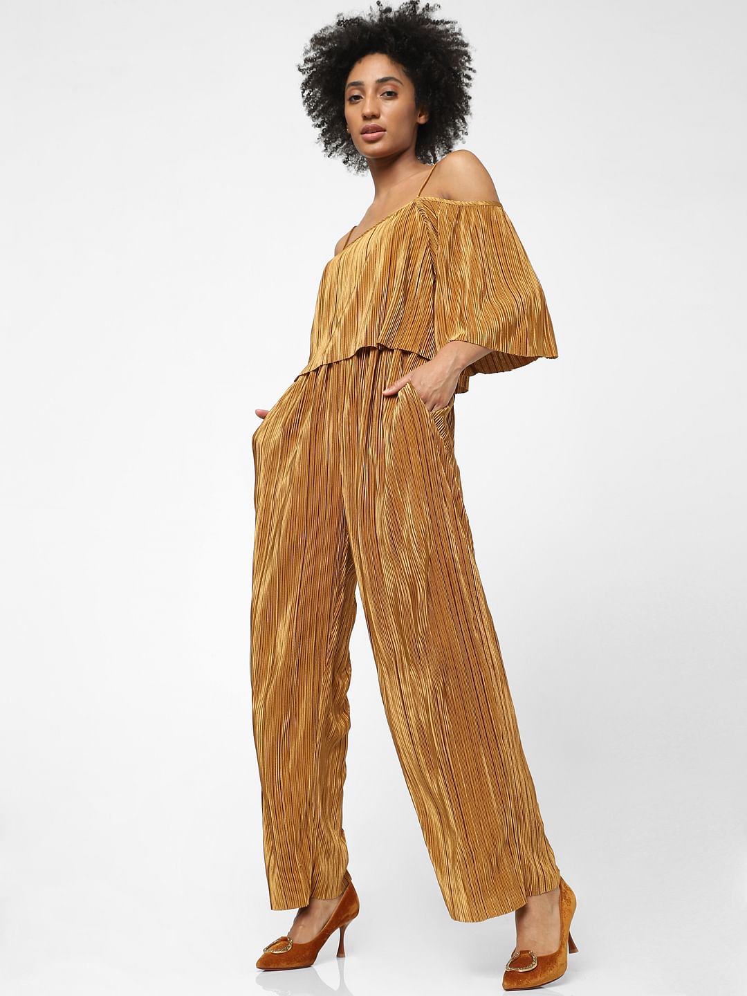 Brown Pleated Jumpsuit