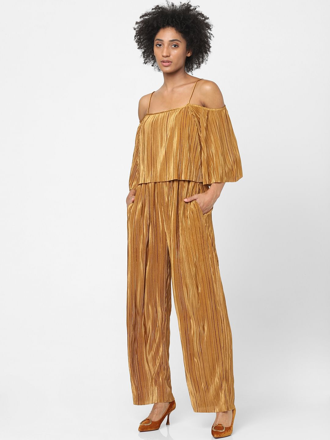 Brown Pleated Jumpsuit