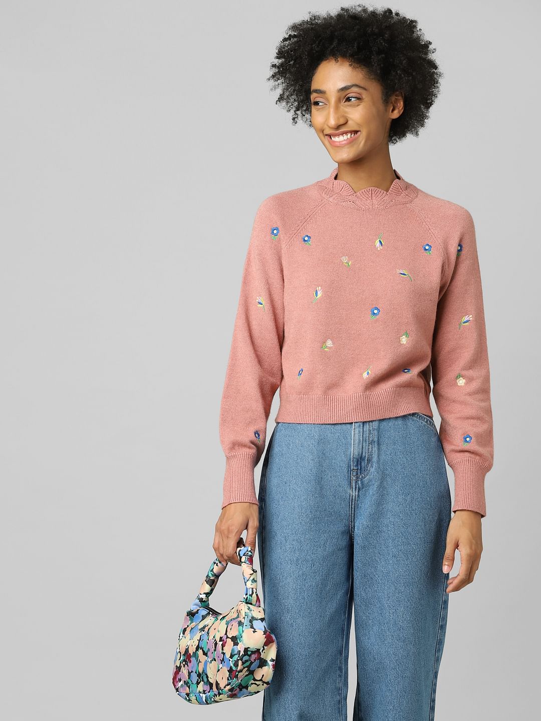 Pink Embroidered Pullover
