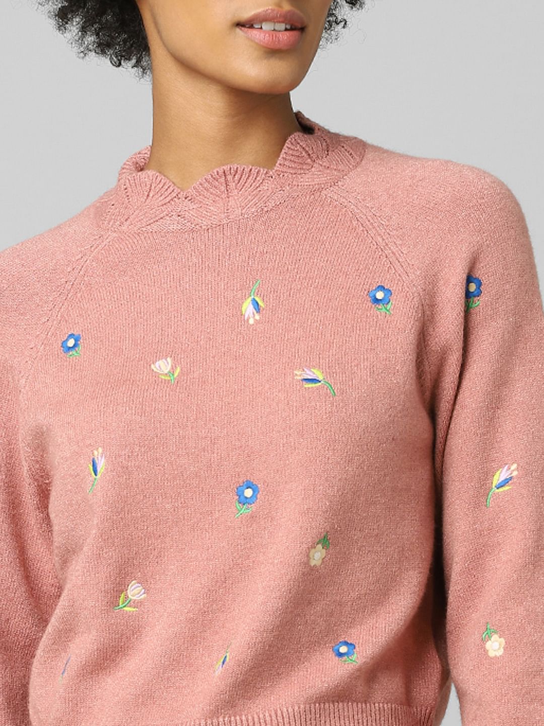 Pink Embroidered Pullover