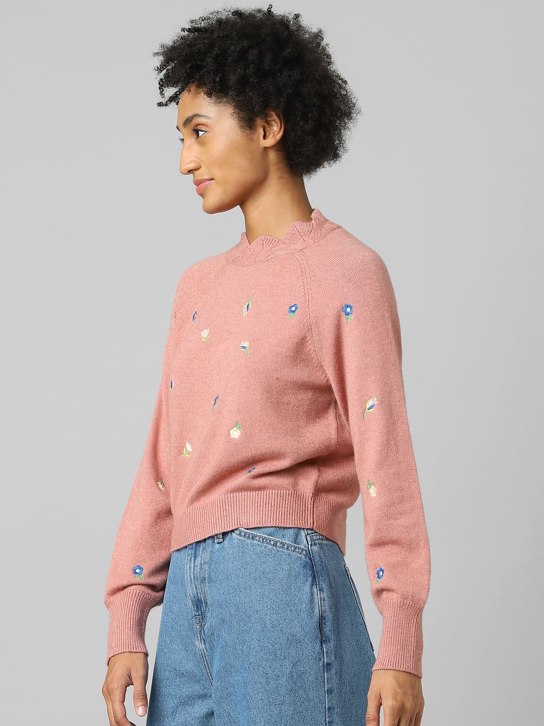 Pink Embroidered Pullover