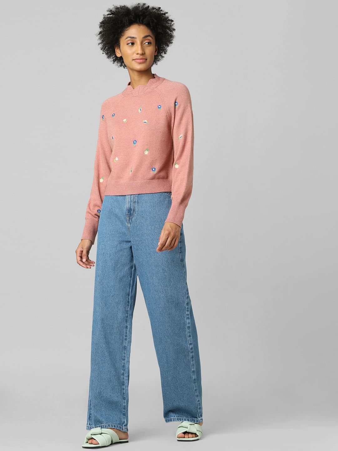 Pink Embroidered Pullover