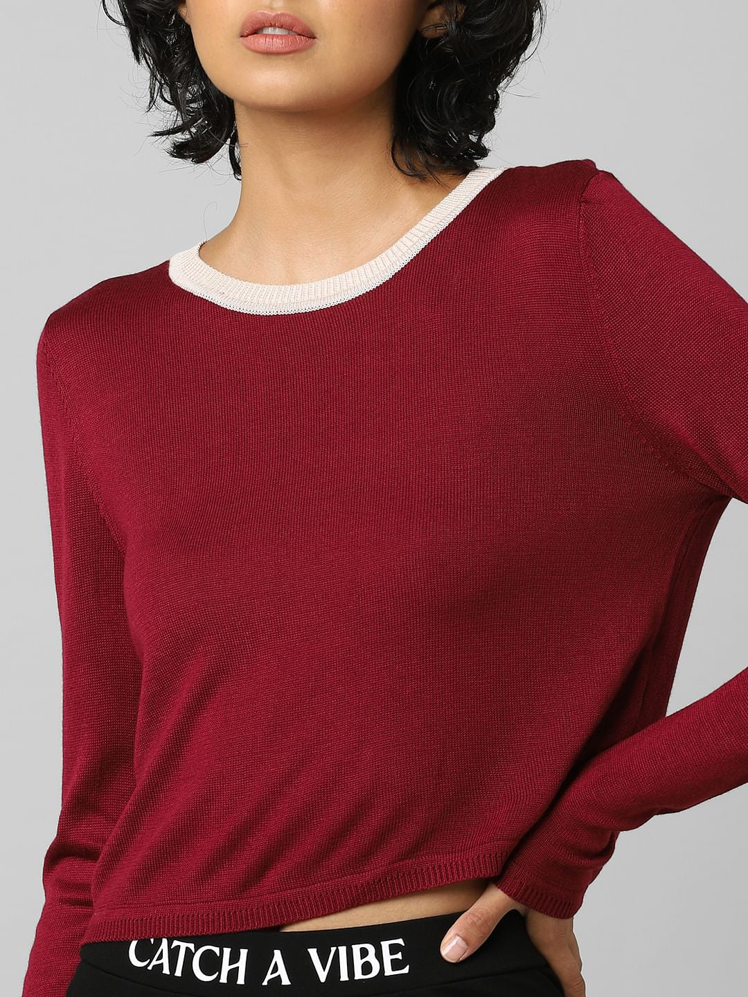 Maroon Contrast Tipping Pullover