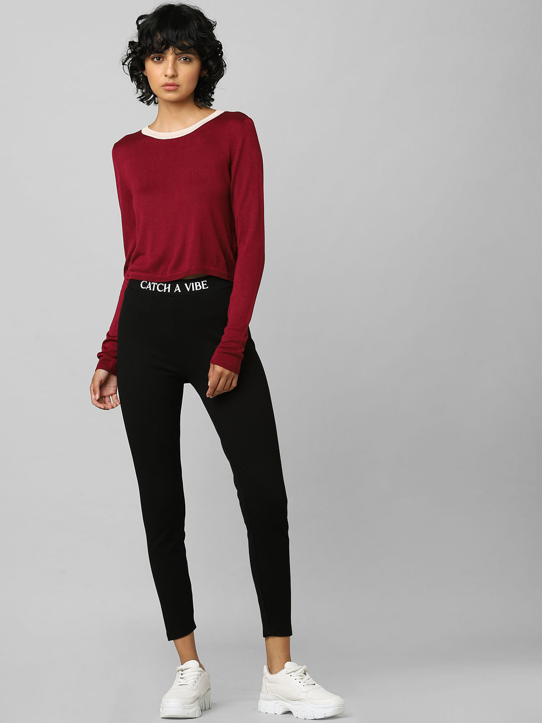 Maroon Contrast Tipping Pullover