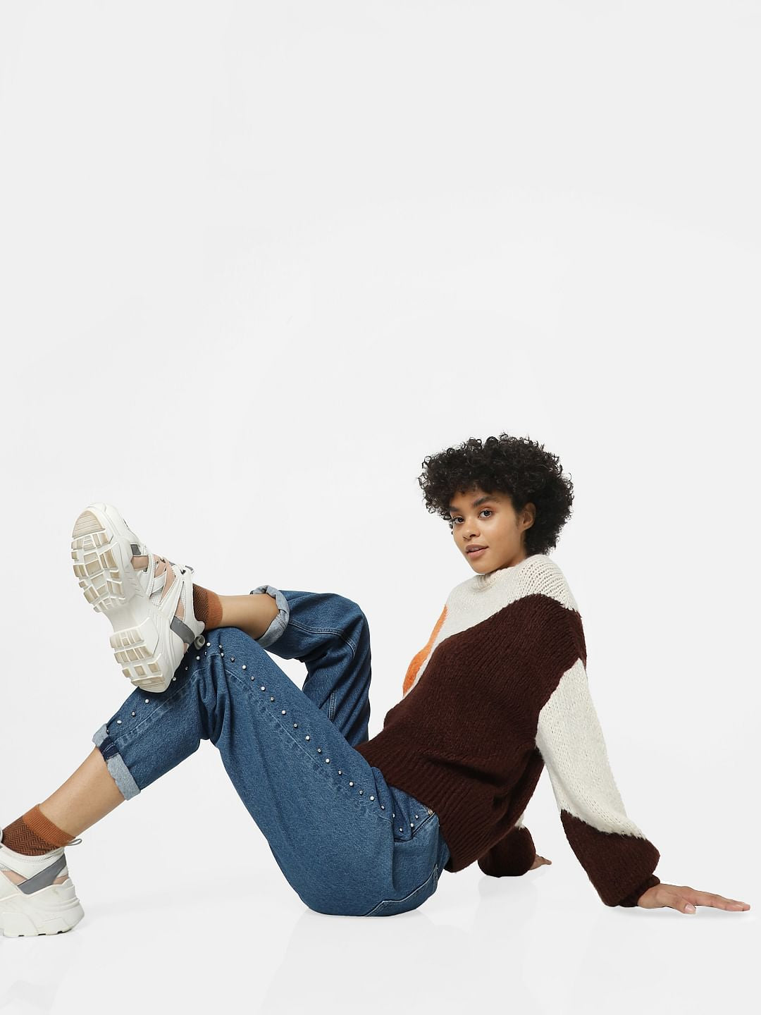 Blue High Rise Embellished Carrot Fit Jeans