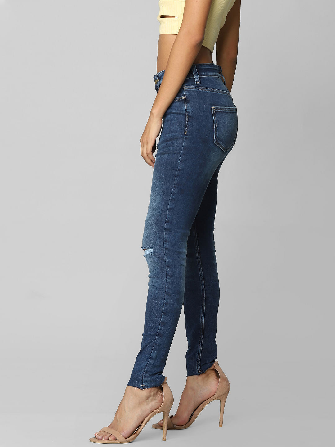 Blue High Rise Knee-Cut Skinny Jeans