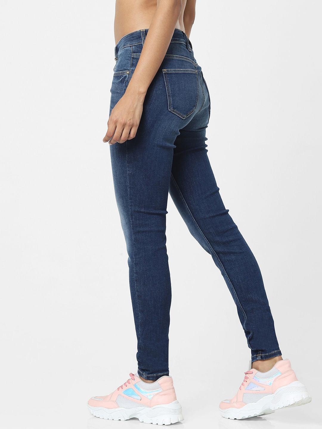 Blue Mid Rise Washed Skinny Jeans