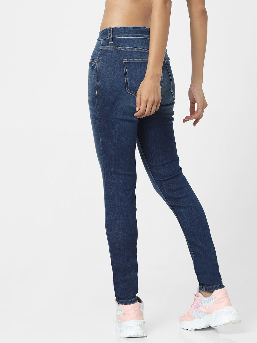 Blue Mid Rise Washed Skinny Jeans