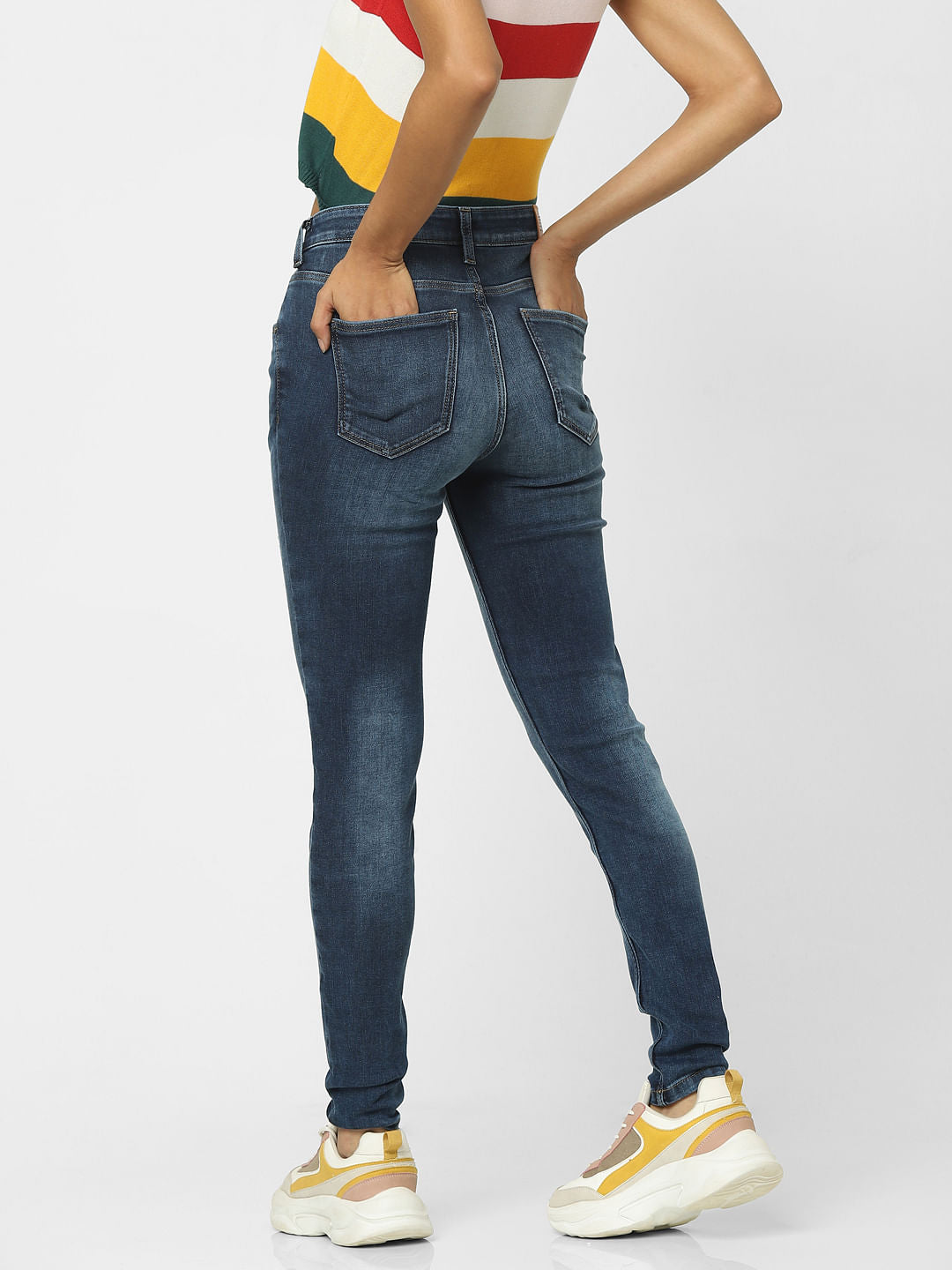 Blue High Rise Faded Skinny Jeans