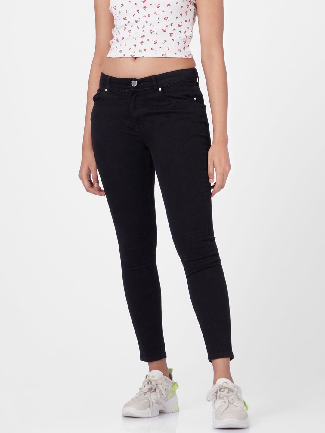 Black Mid Rise Skinny Jeans