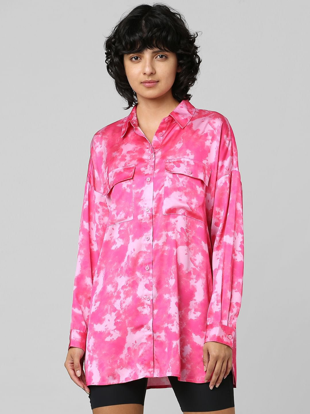 Pink Satin Long Shirt