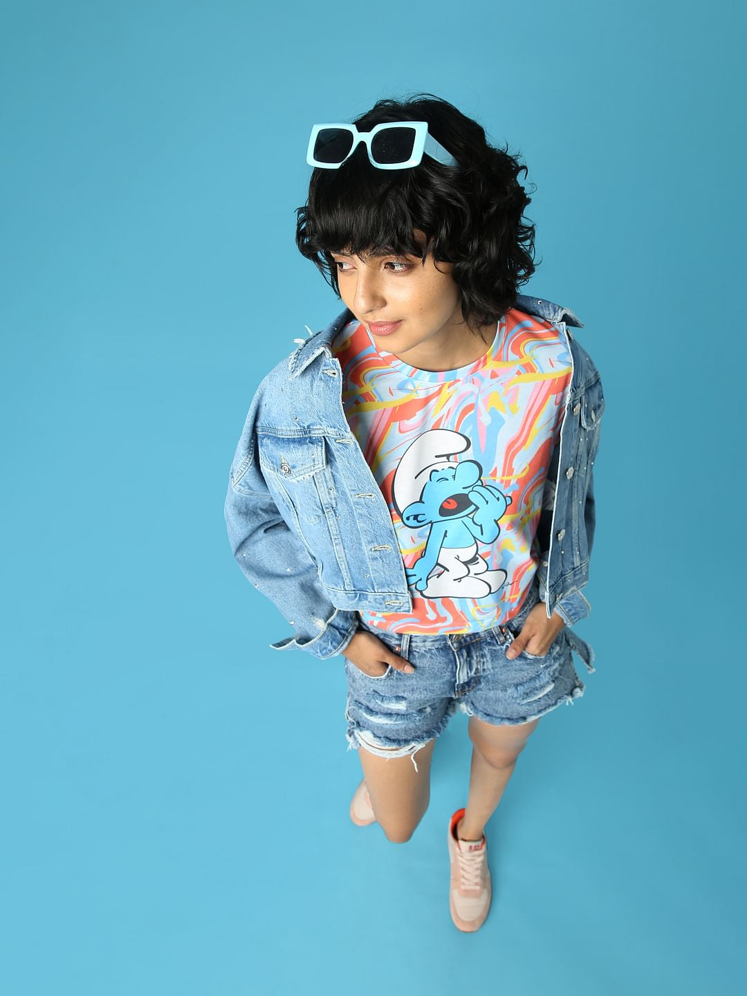 The Smurfs   X Only Blue Printed Cropped T-Shirt