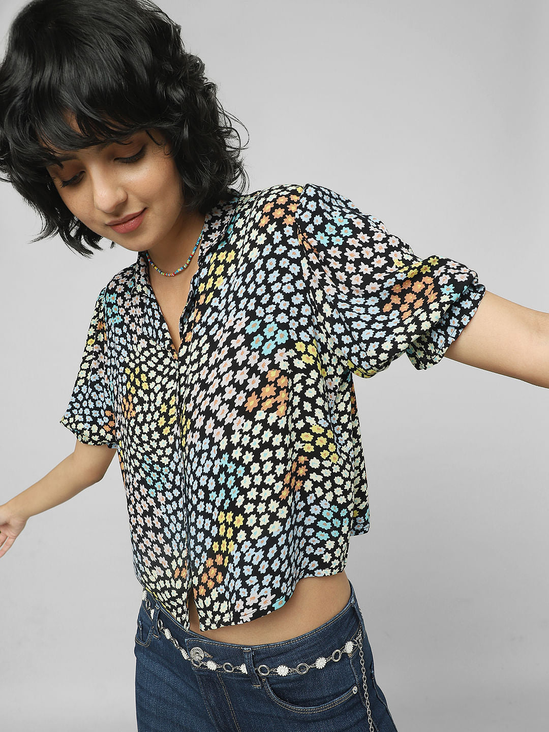 Black Floral Resort Shirt