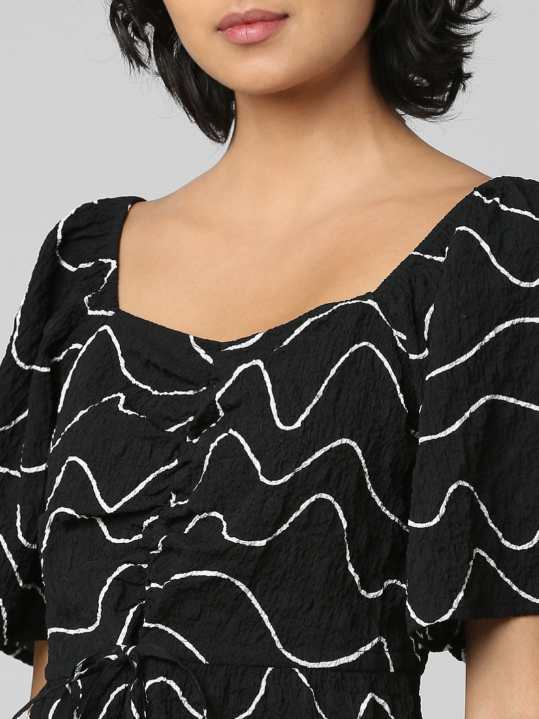 Black Textured Printed Top
