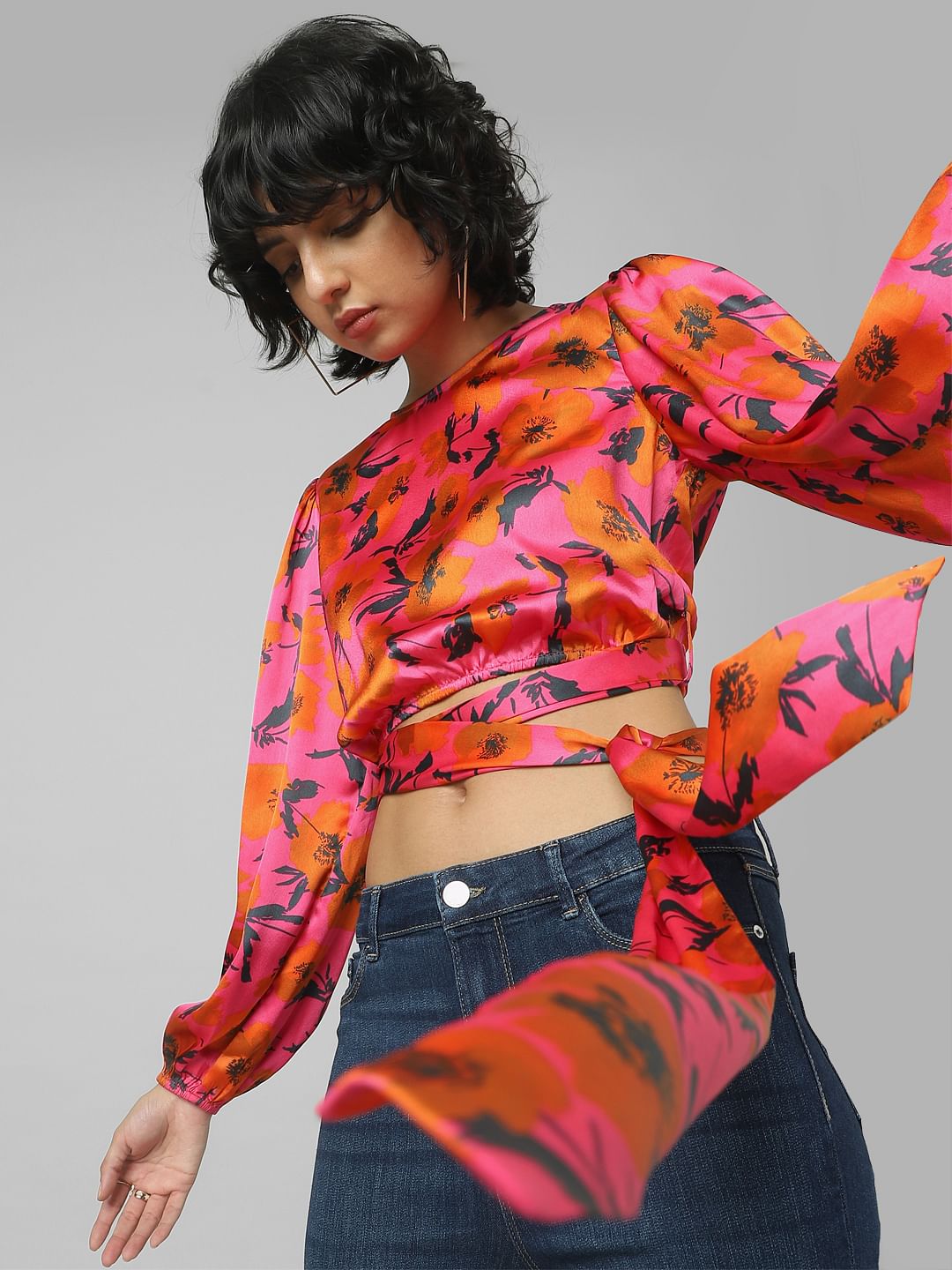 Pink Satin Printed Top