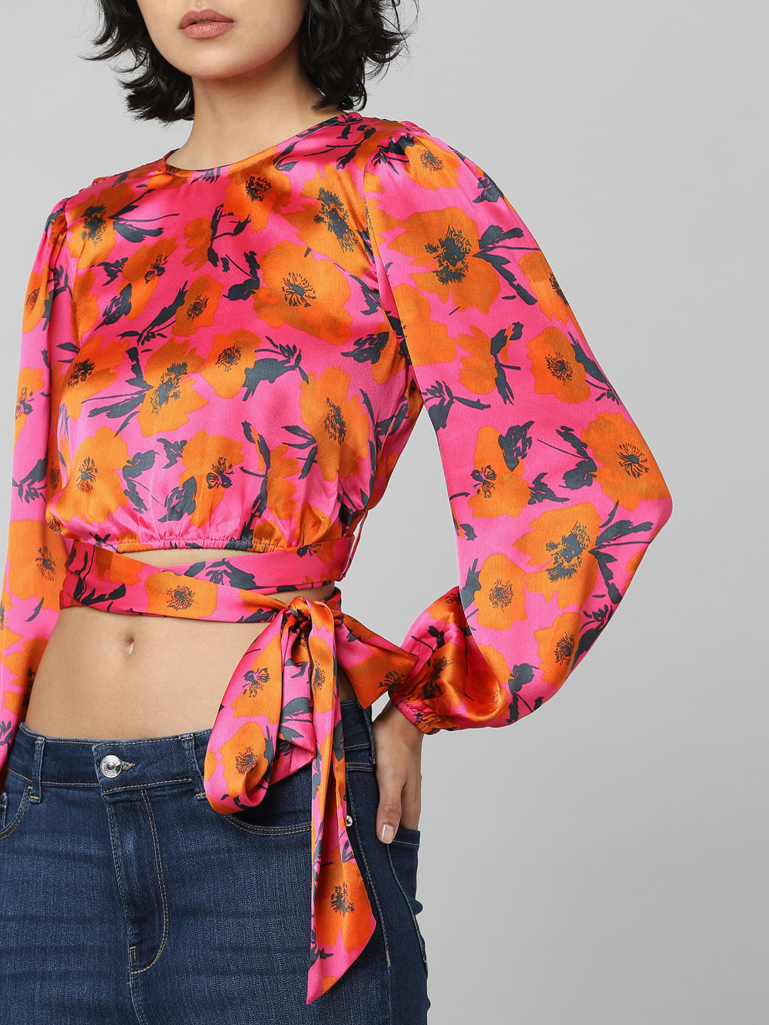 Pink Satin Printed Top