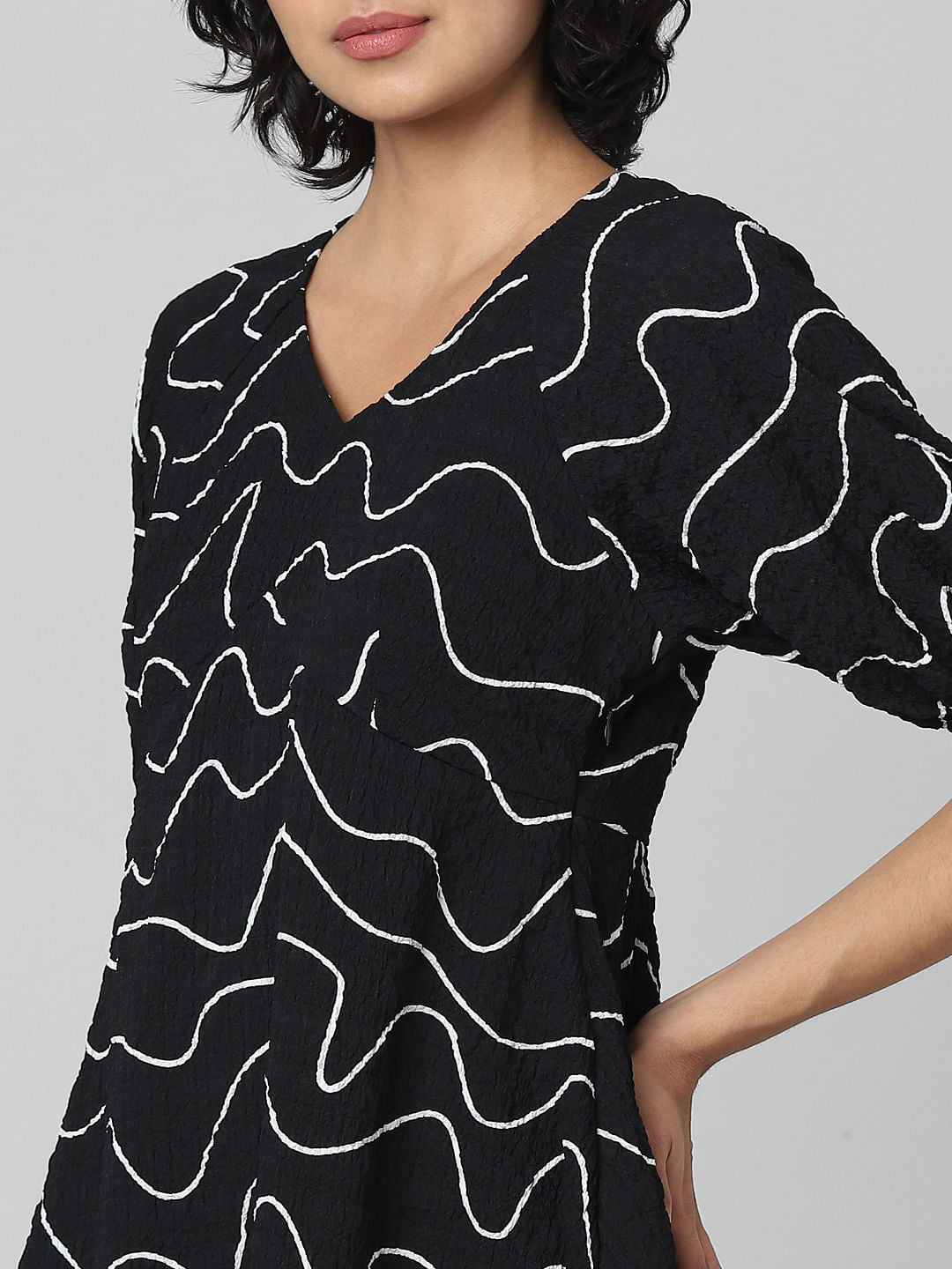 Black Printed Textured Dress