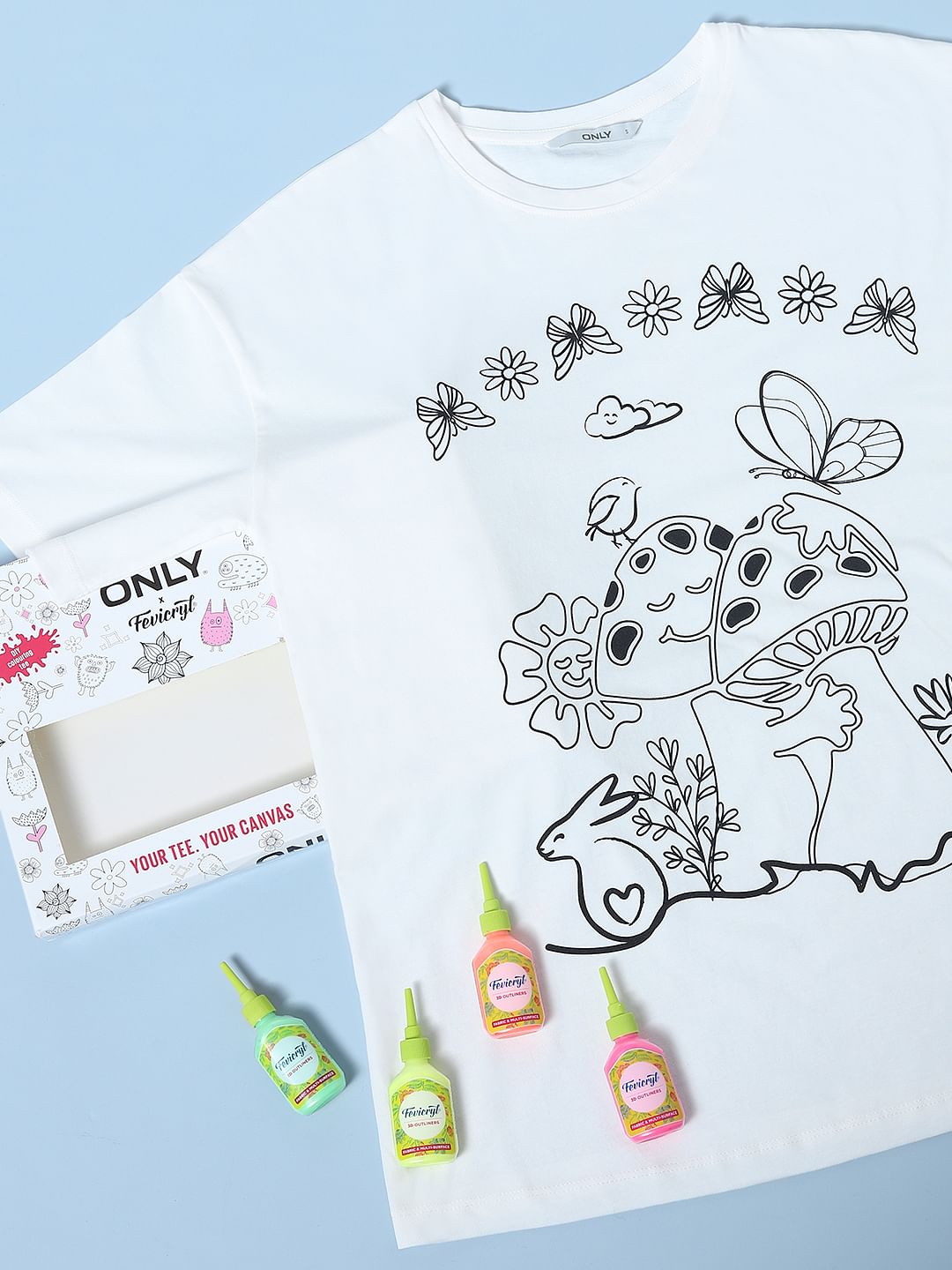 Only X Fevicryl White Diy Colouring T-Shirt & Kit