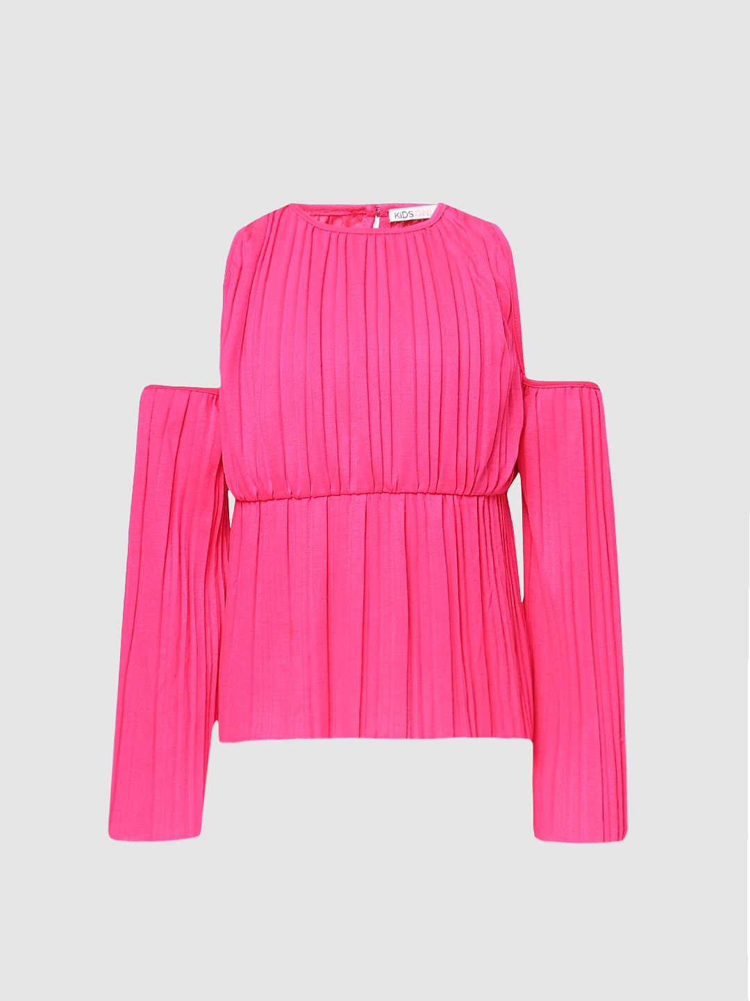 Girls Pink Pleated Off Shoulder Top