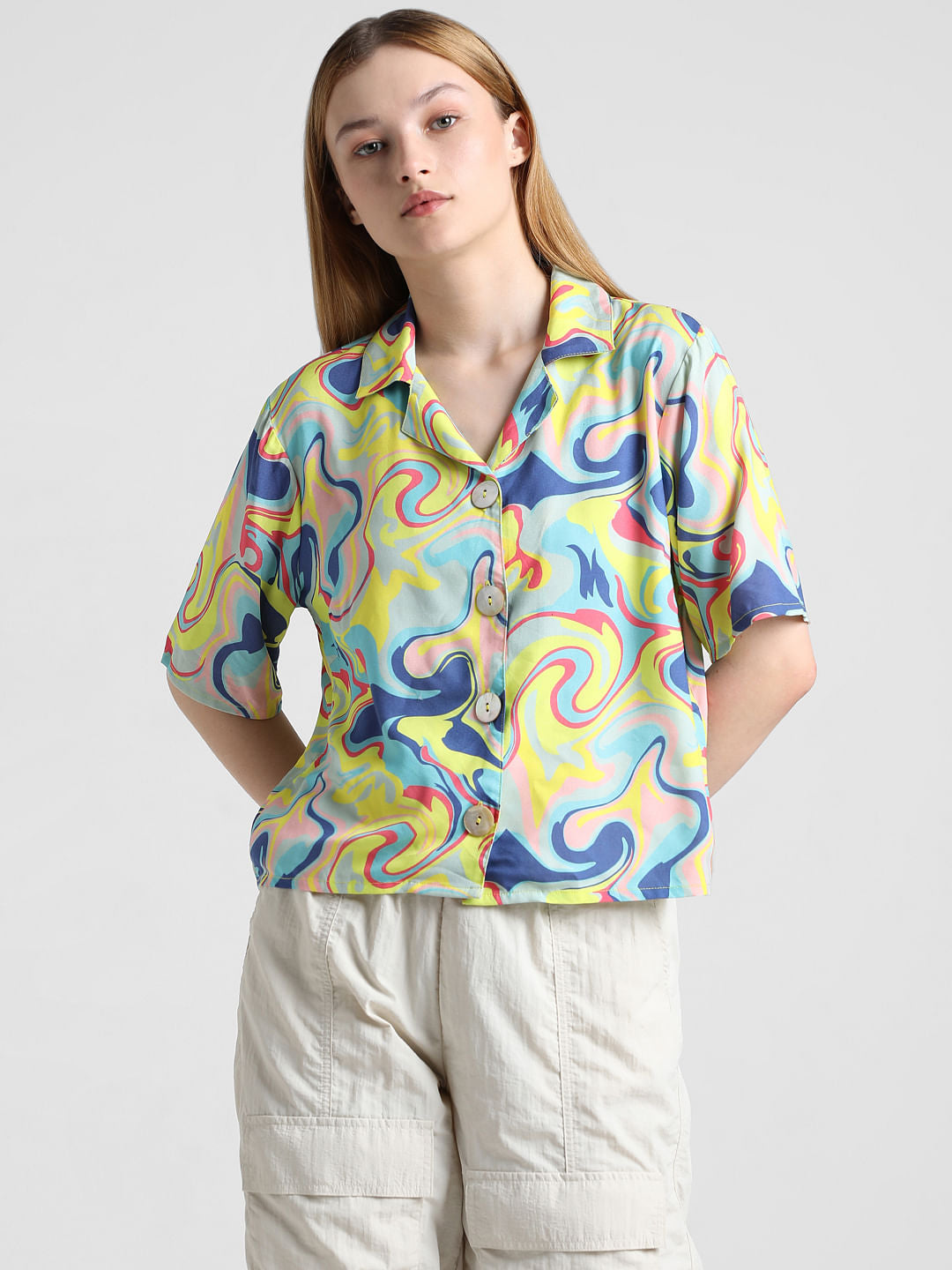 Yellow Printed Resort Collar Shirt