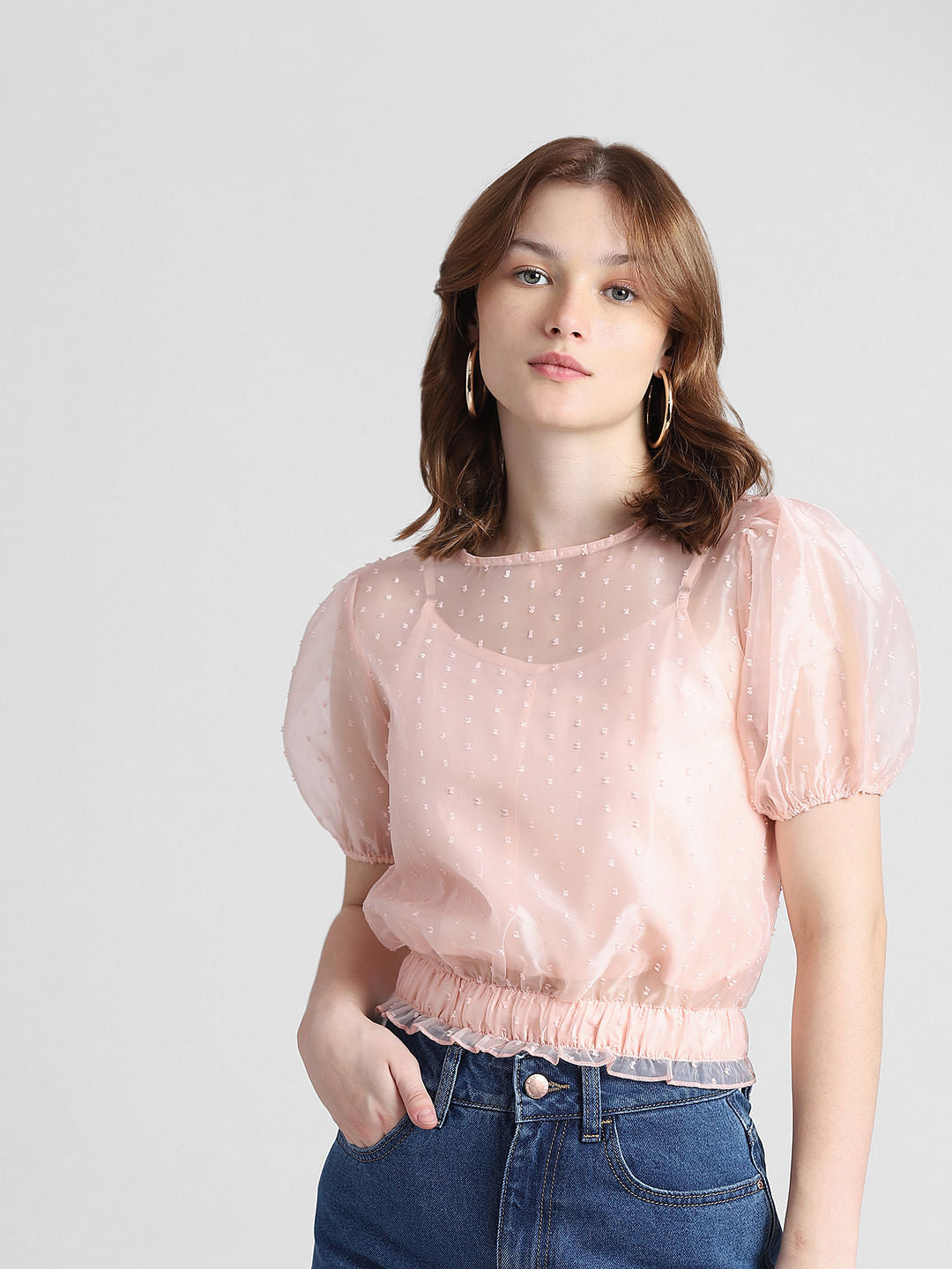 Peach Printed Organza Top