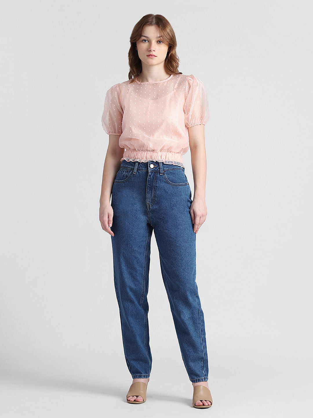 Peach Printed Organza Top