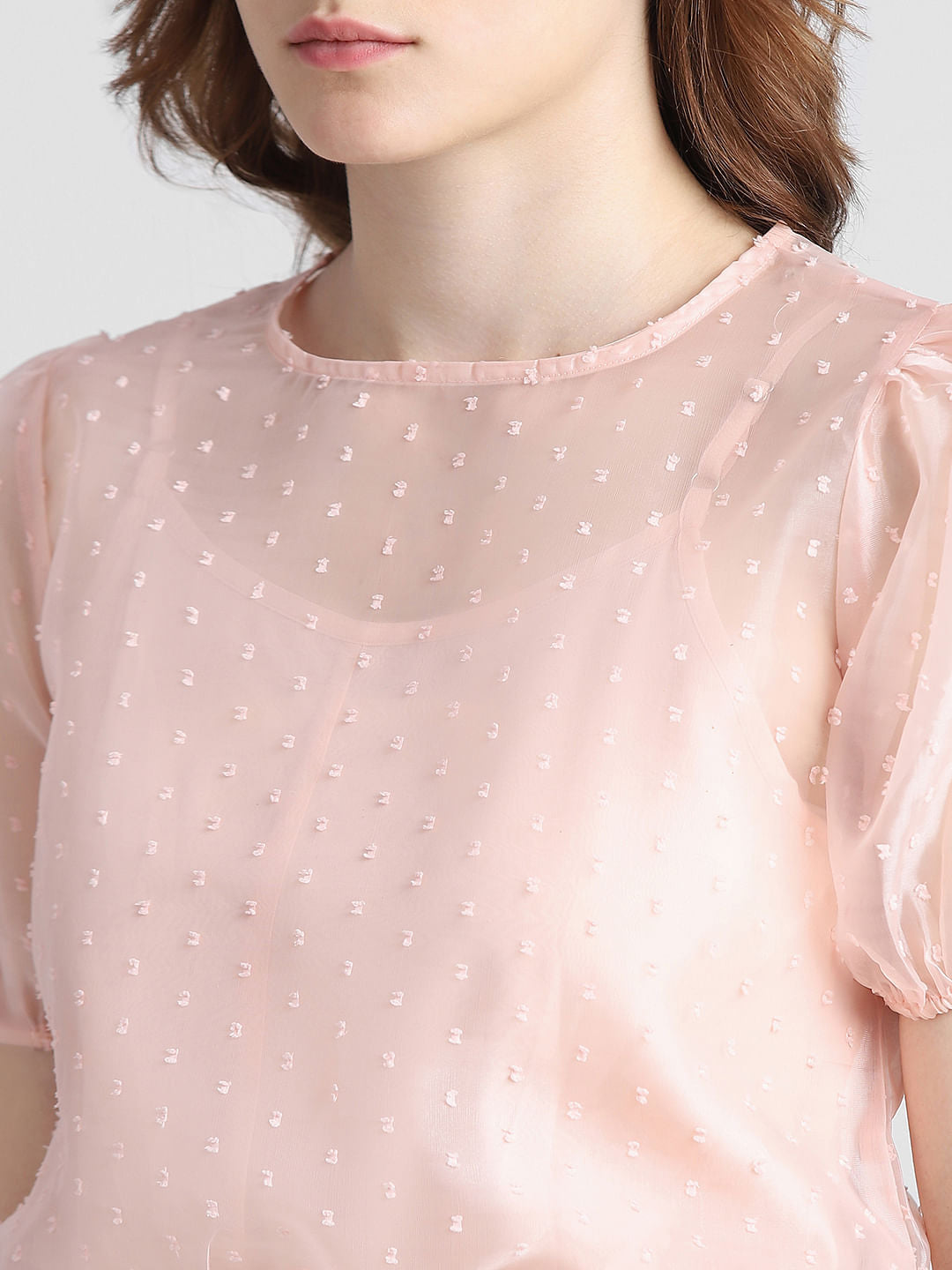 Peach Printed Organza Top