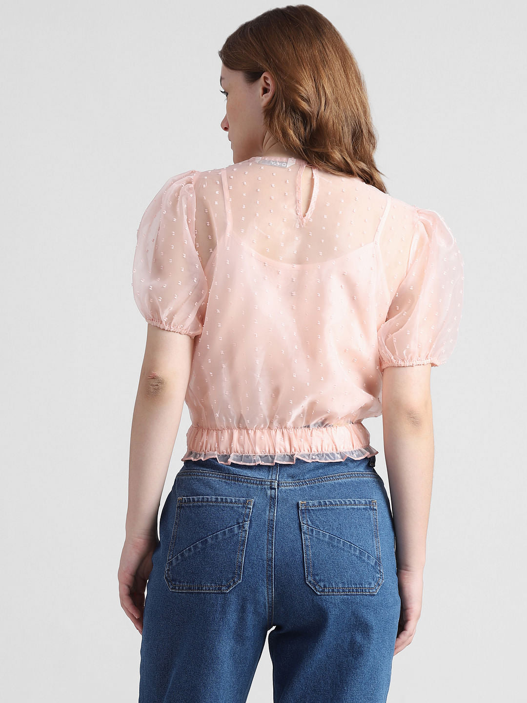Peach Printed Organza Top