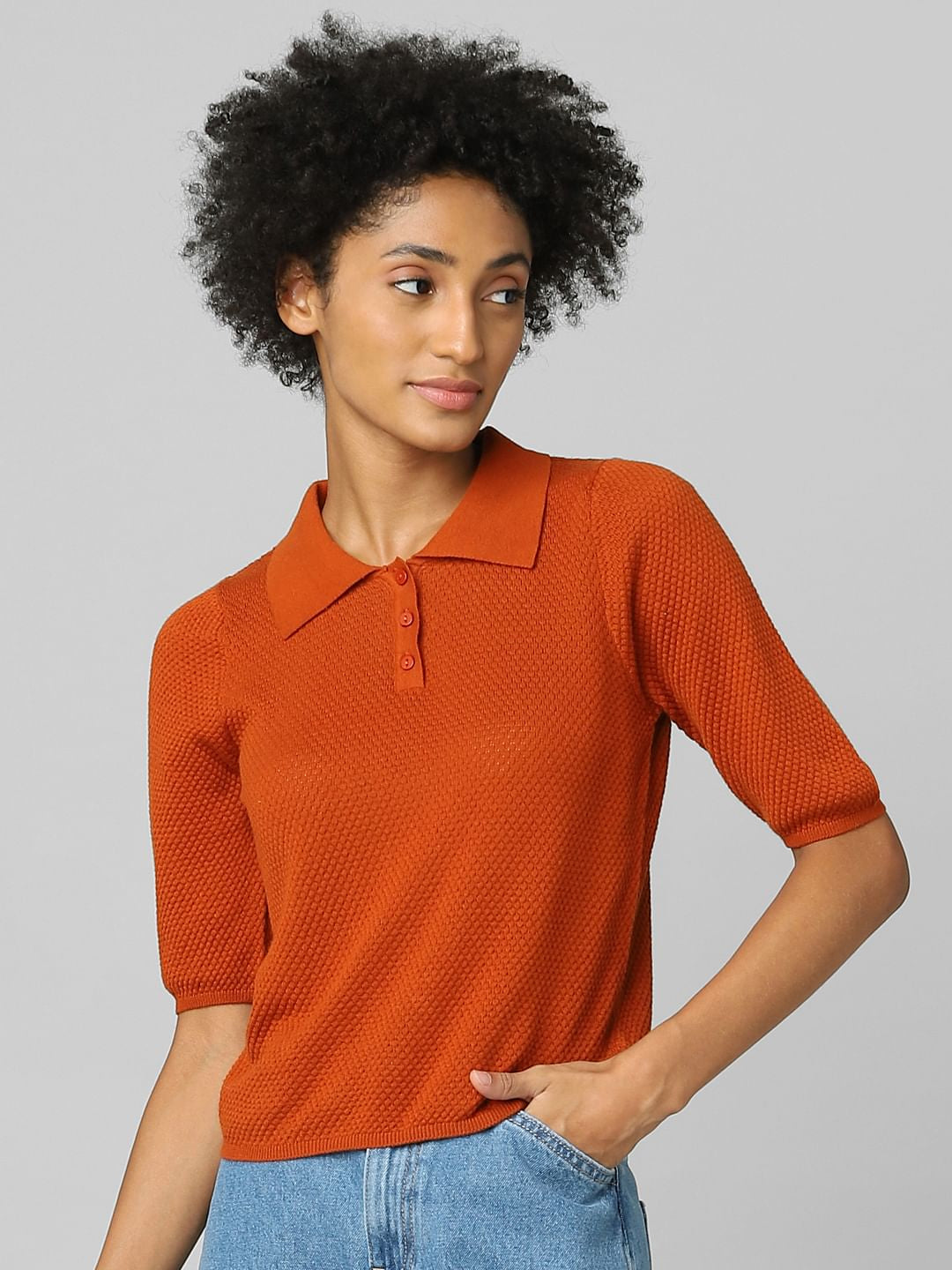 Brown Textured Polo T-Shirt