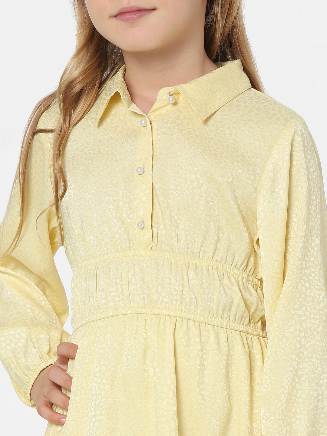Yellow Satin Dobby Dress