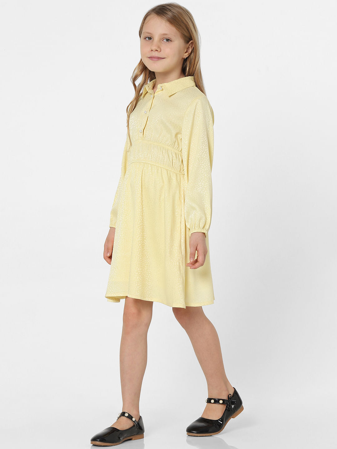 Yellow Satin Dobby Dress