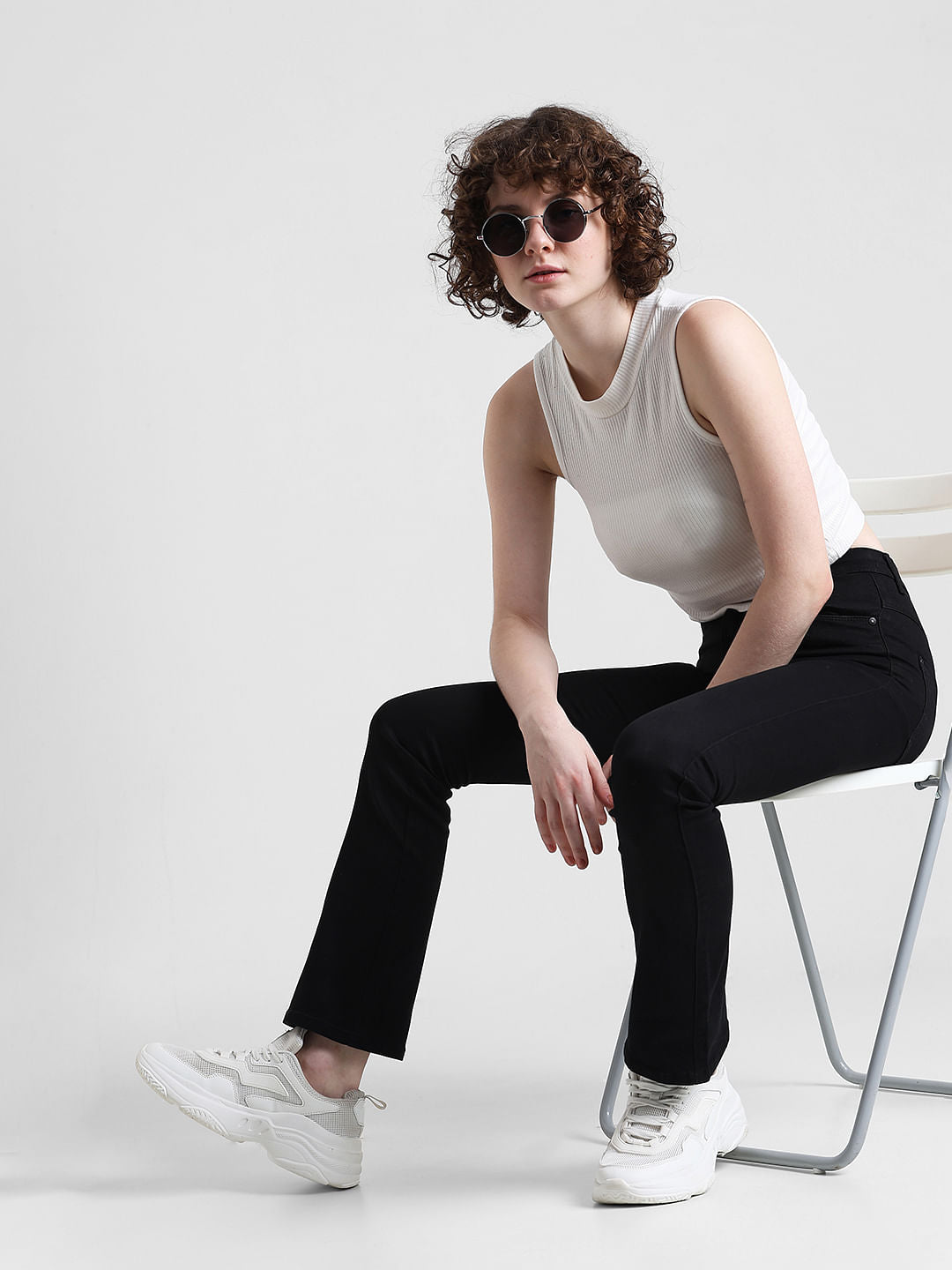 Black High Rise Flared Jeans