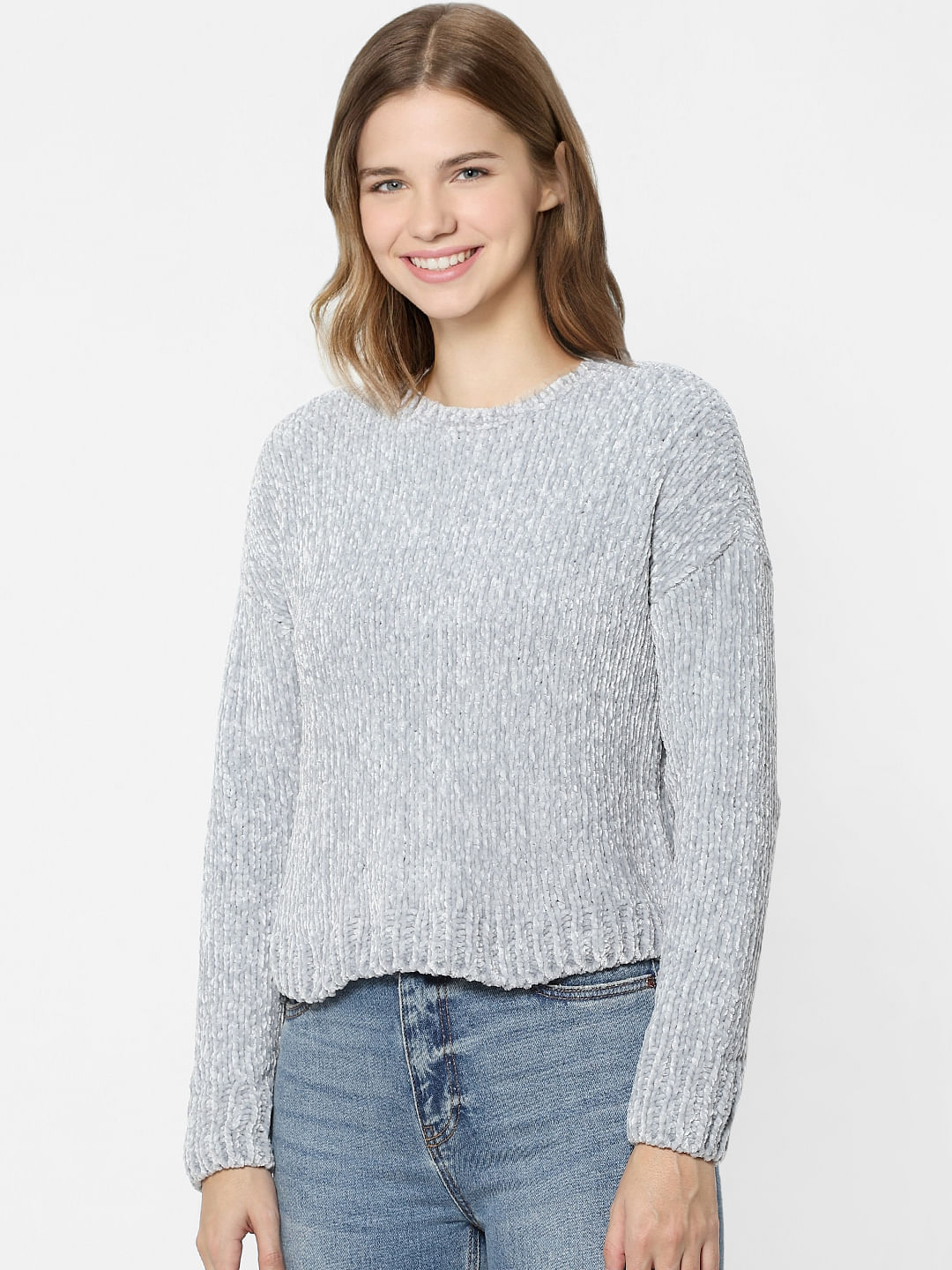 Grey Cropped Knit Pullover