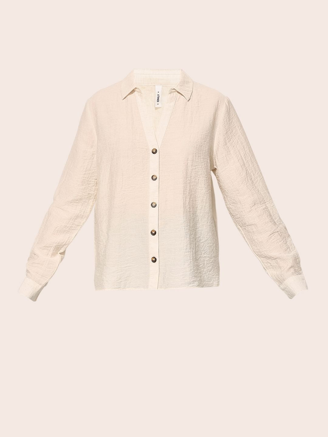 White Linen Blend Fold Up Shirt