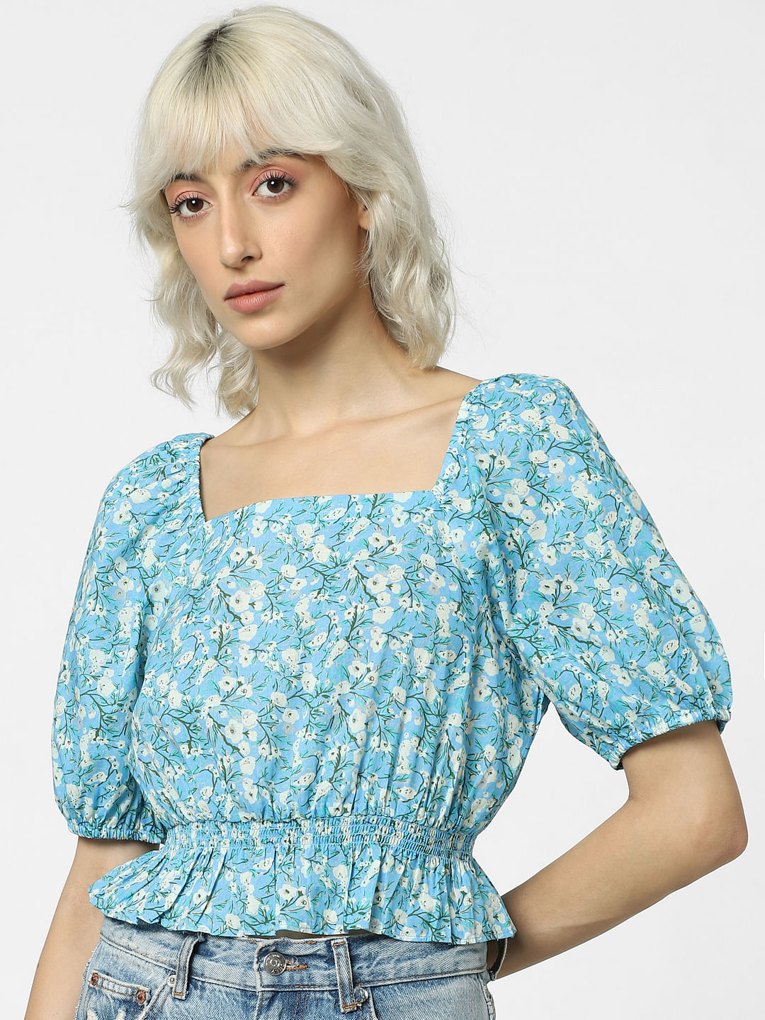 Blue Floral Print Top