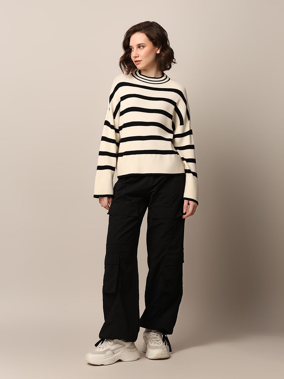 Cream High Neck Oversized Pullover