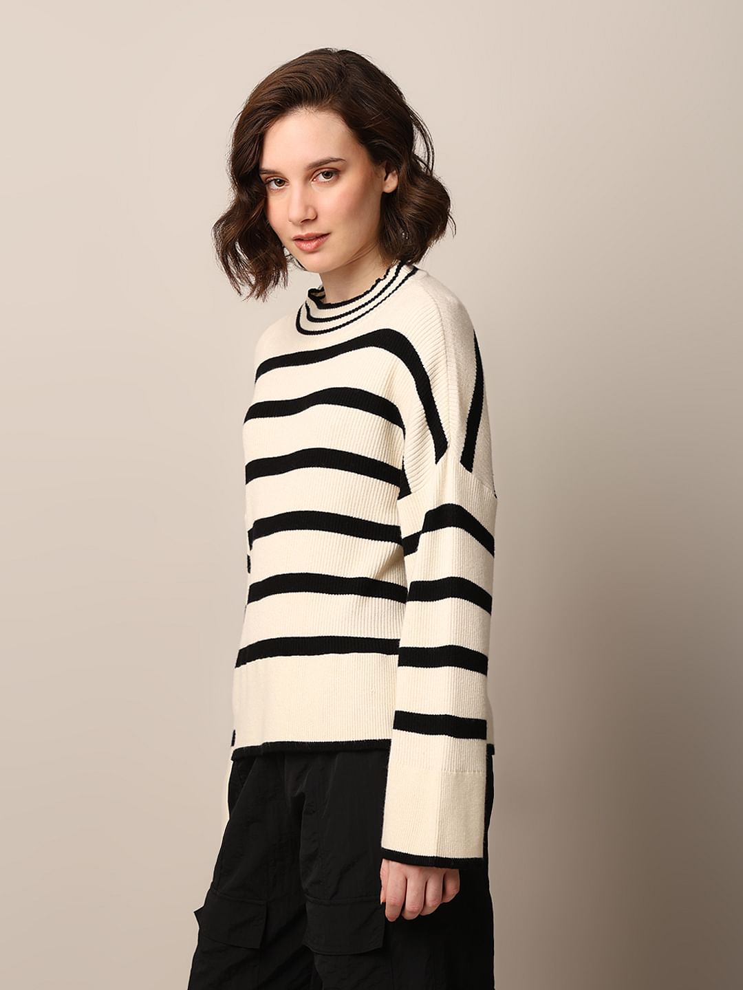 Cream High Neck Oversized Pullover