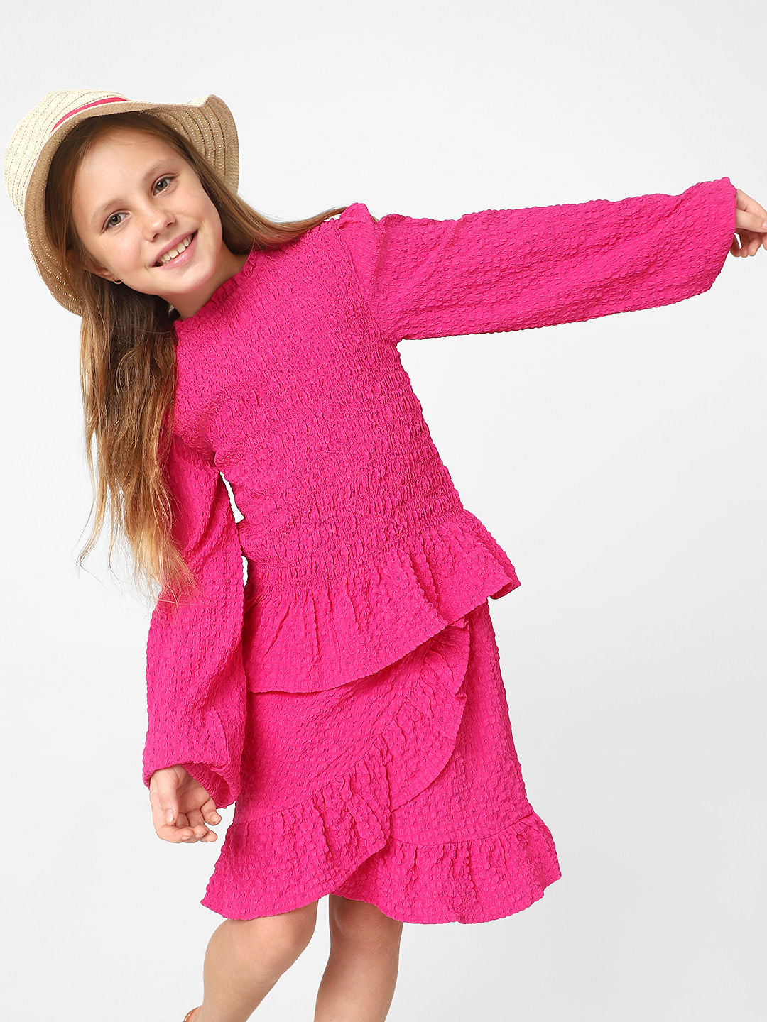 Girls Pink Mid Rise Co-Ord Set Skirt