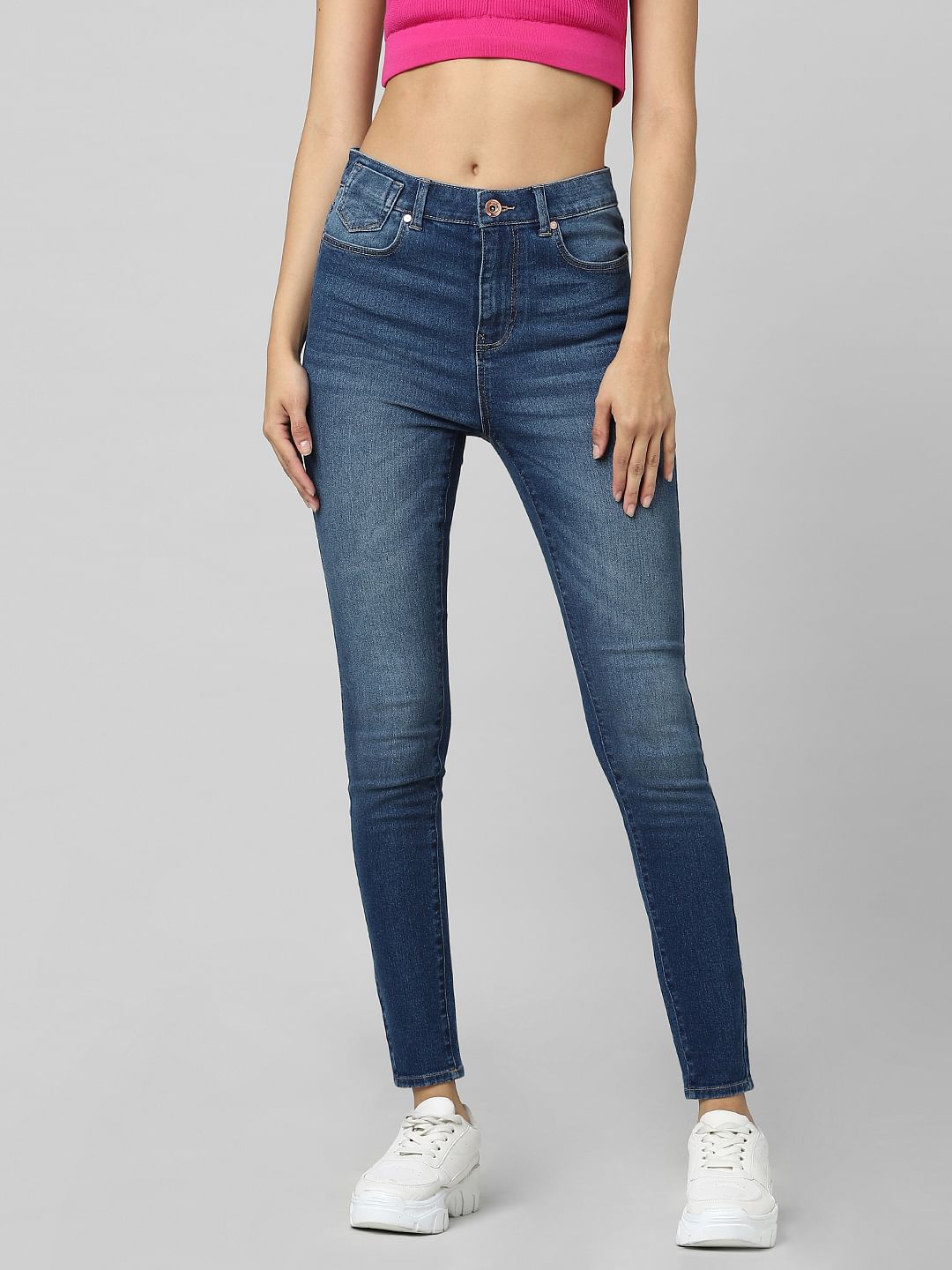 Blue High Rise Washed Skinny Jeans