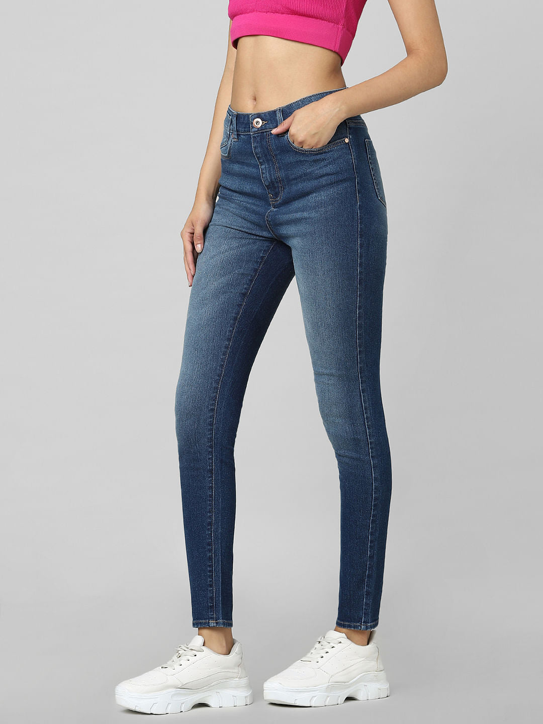 Blue High Rise Washed Skinny Jeans