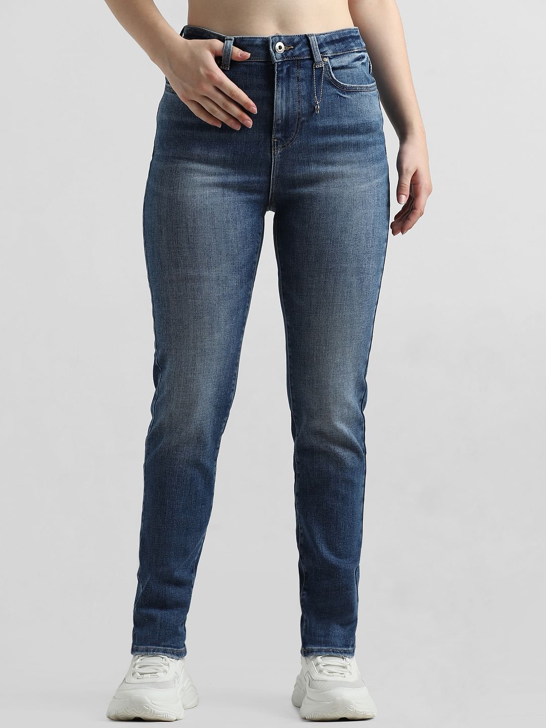 Blue High Rise Washed Slim Fit Jeans