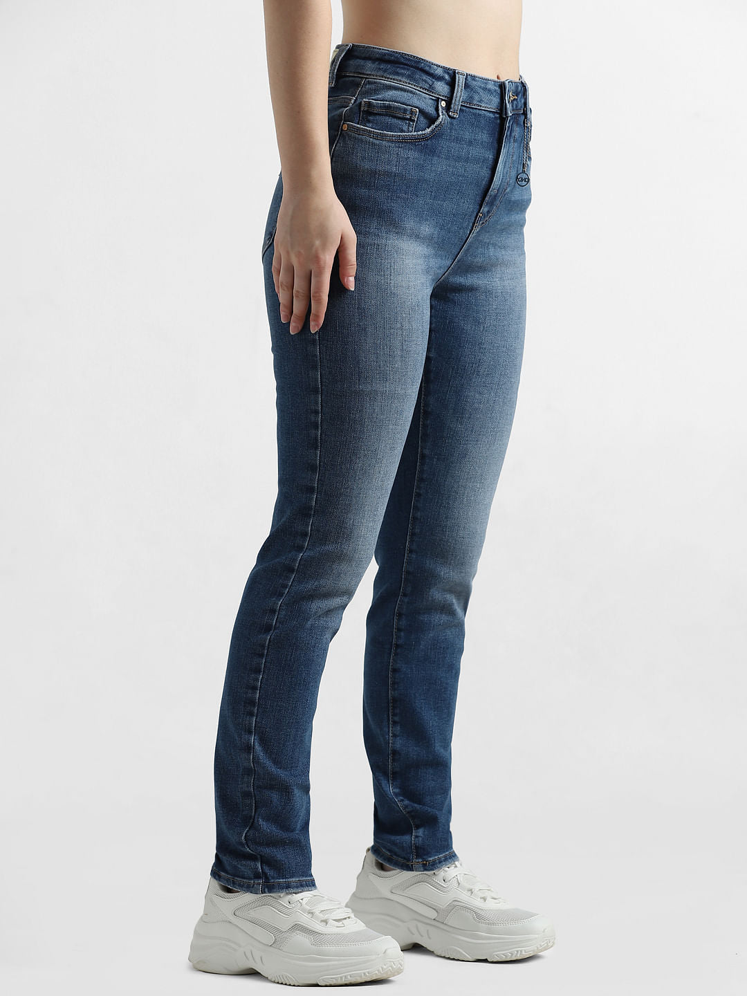 Blue High Rise Washed Slim Fit Jeans