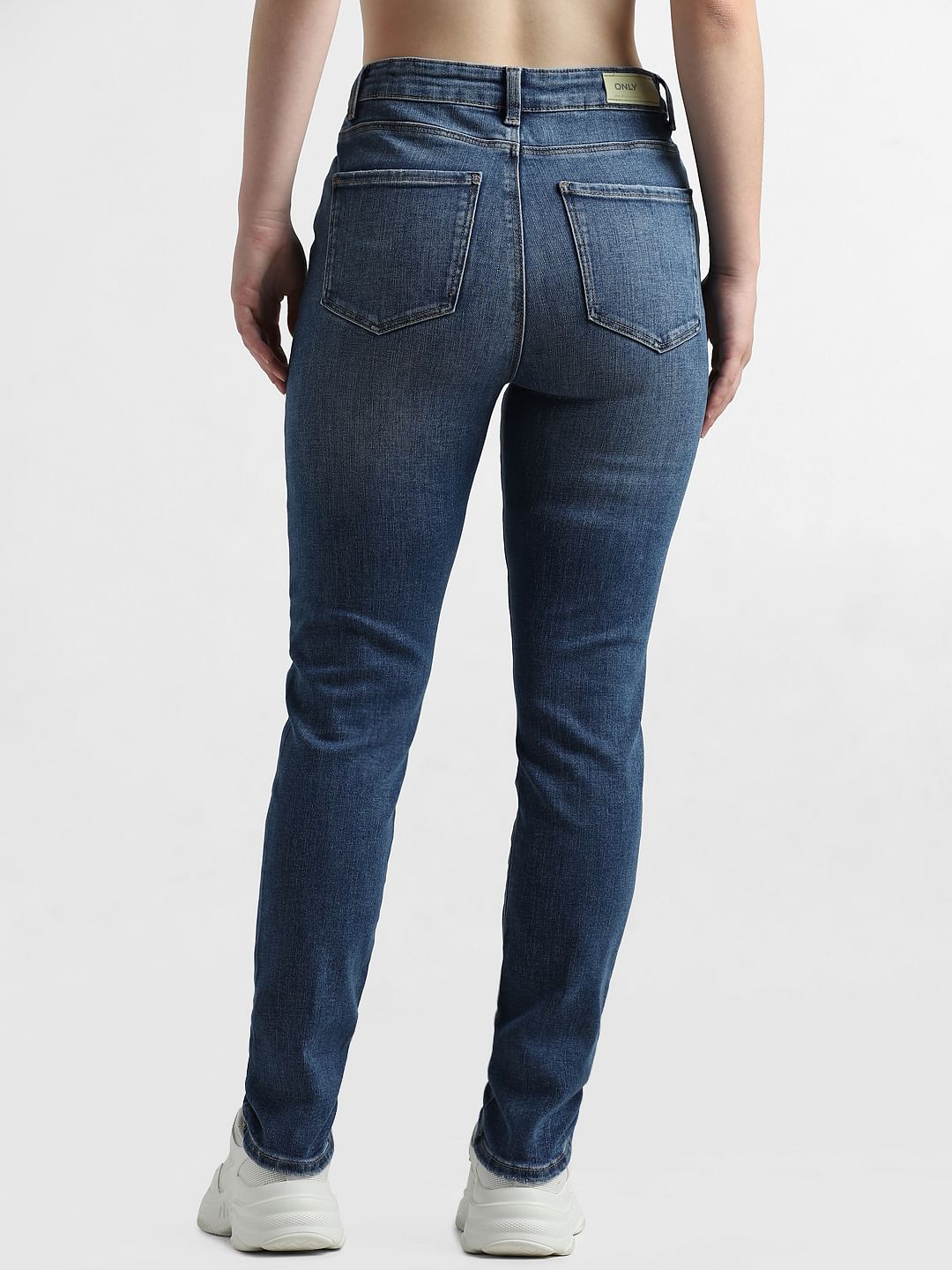 Blue High Rise Washed Slim Fit Jeans