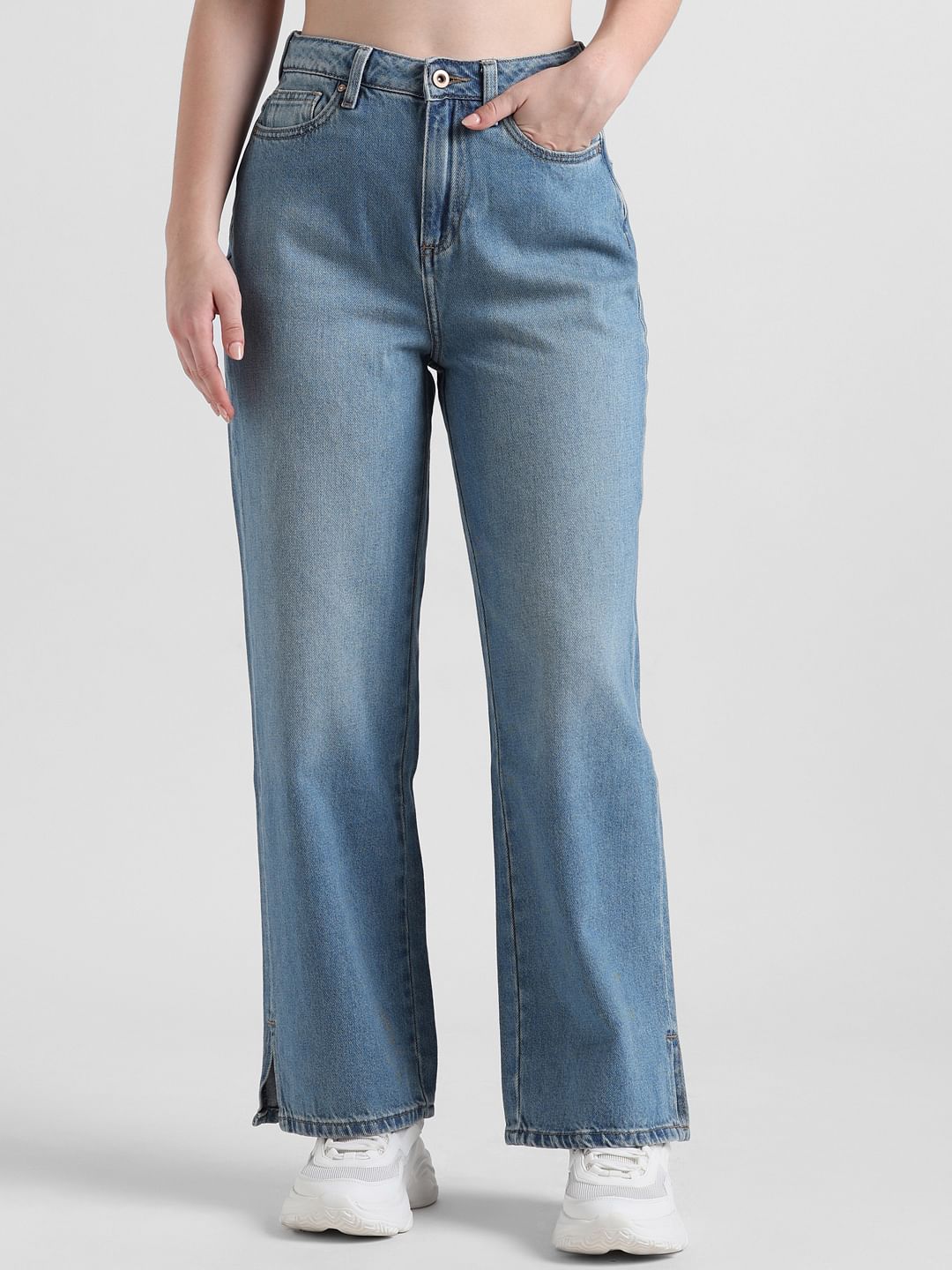 Blue High Rise Wide Leg Jeans