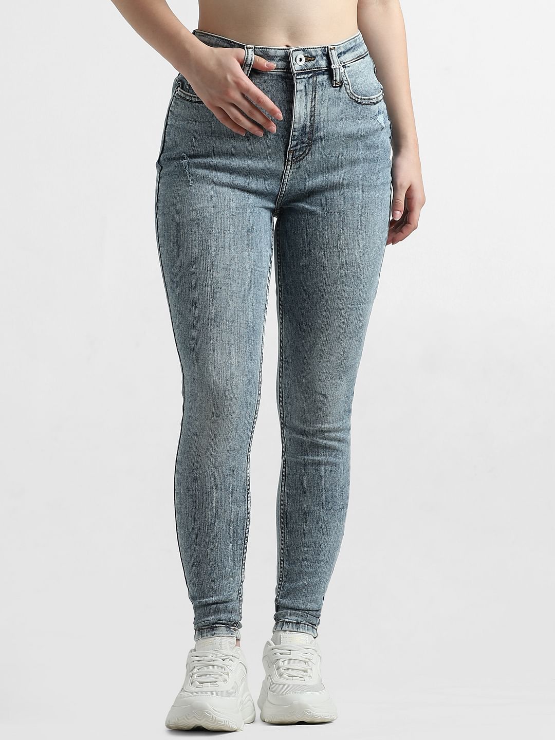 Blue High Rise Washed Skinny Jeans