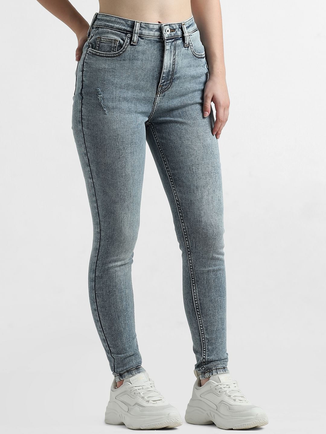 Blue High Rise Washed Skinny Jeans
