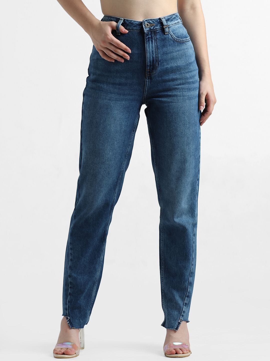 Blue High Rise Mom Fit Jeans